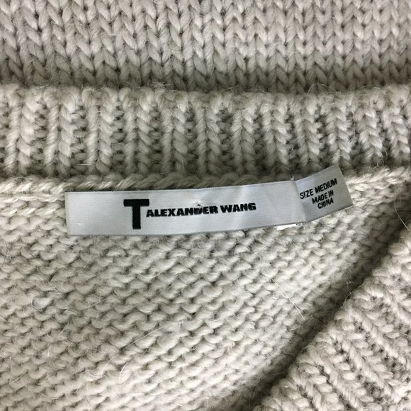 T by ALEXANDER WANG Gray Alpaca Wool Mohair Blend Loose Fit V Neck Sweater Top - Picture 2 of 10